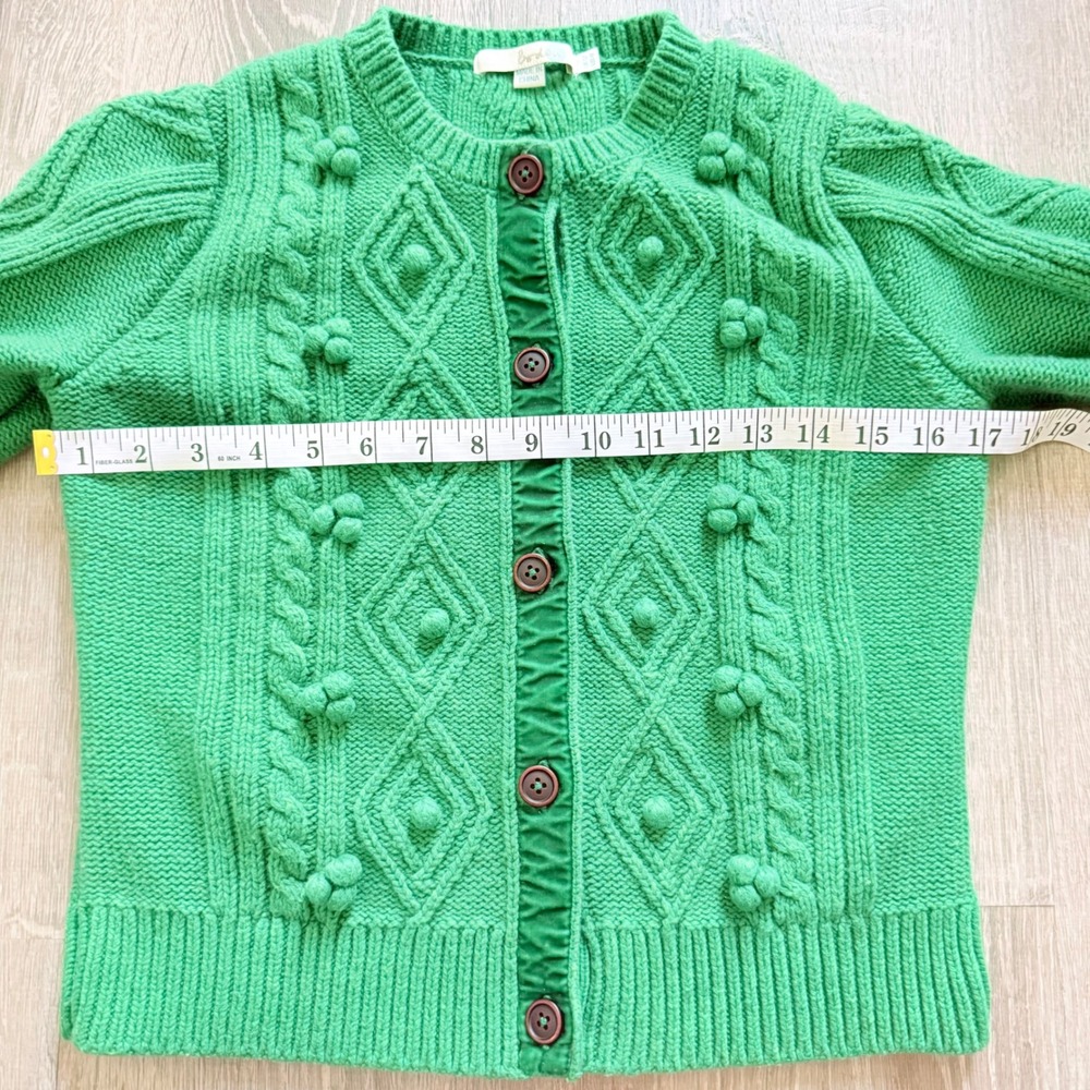 Boden Green Cable Knit Pom Pom Bobble Cardigan Sweater Cotton Wool Blend US 8 - Picture 5 of 8